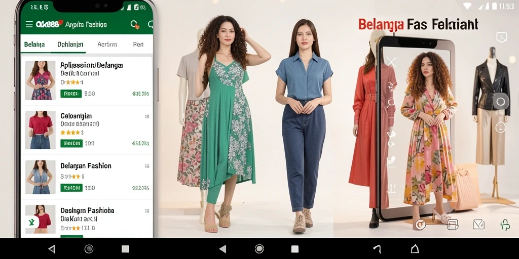Tampilan antarmuka aplikasi OLX888 yang modern dan menarik untuk belanja fashion.